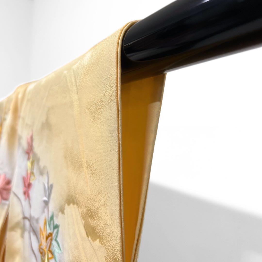 セミアンティーク　金駒刺繍　刺繍　牡丹　菊花　霞地紋　振袖　着物　094w p