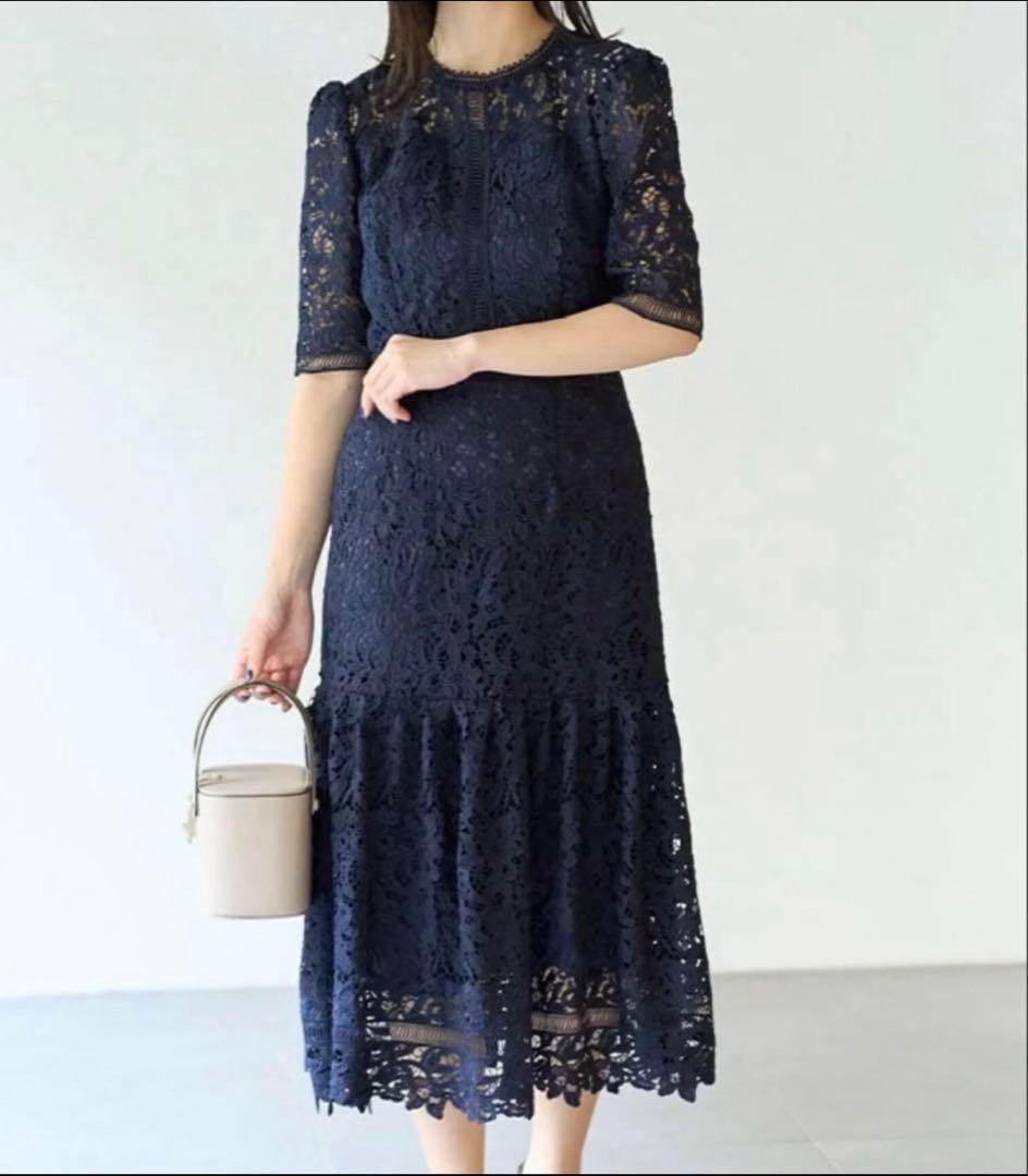 CELFORD パーティードレス 結婚式 ネイビー 34 ミディ丈