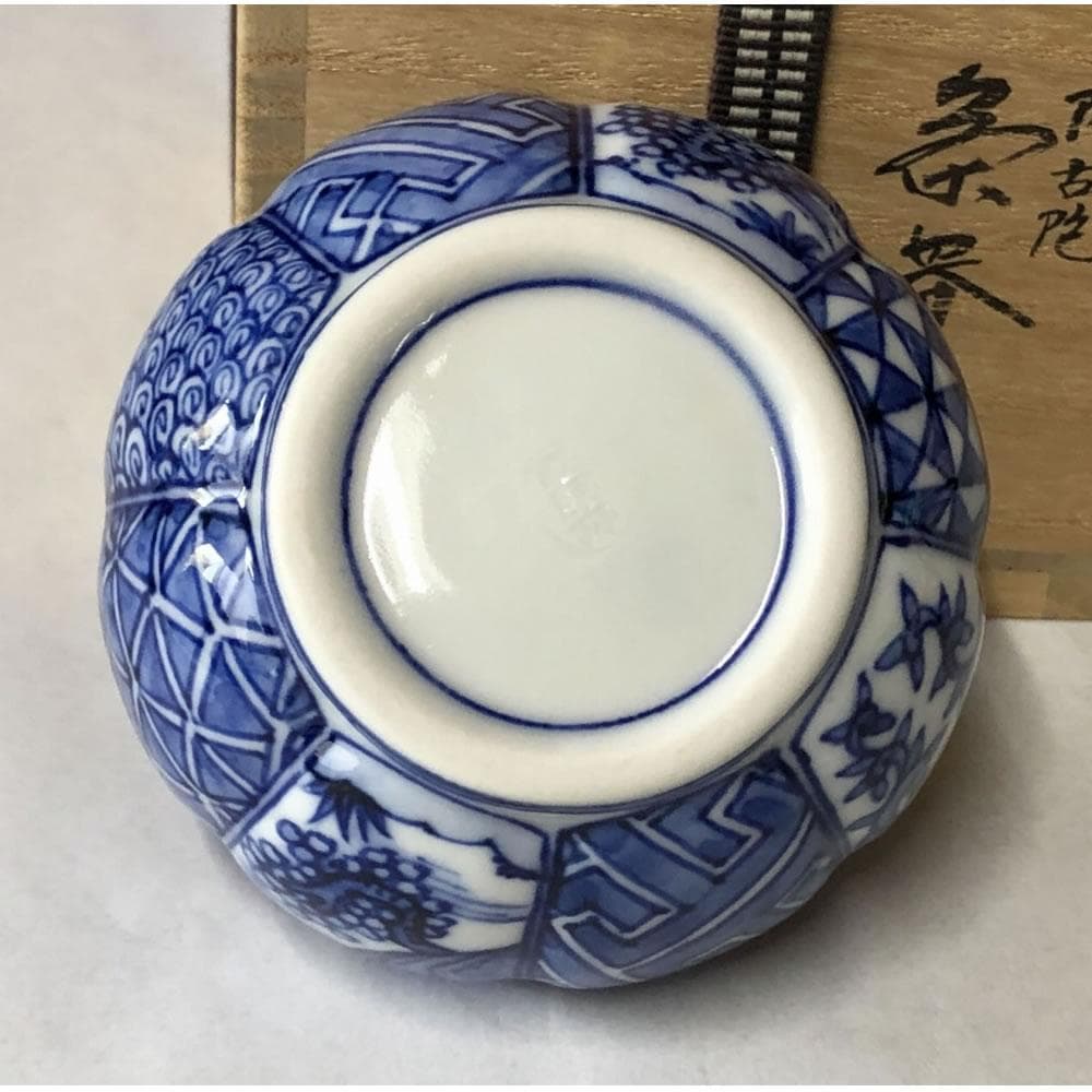 F916 平安 昭阿弥 祥瑞 阿古陀 茶器 共箱 高野昭阿弥 染付 茶入 茶道具