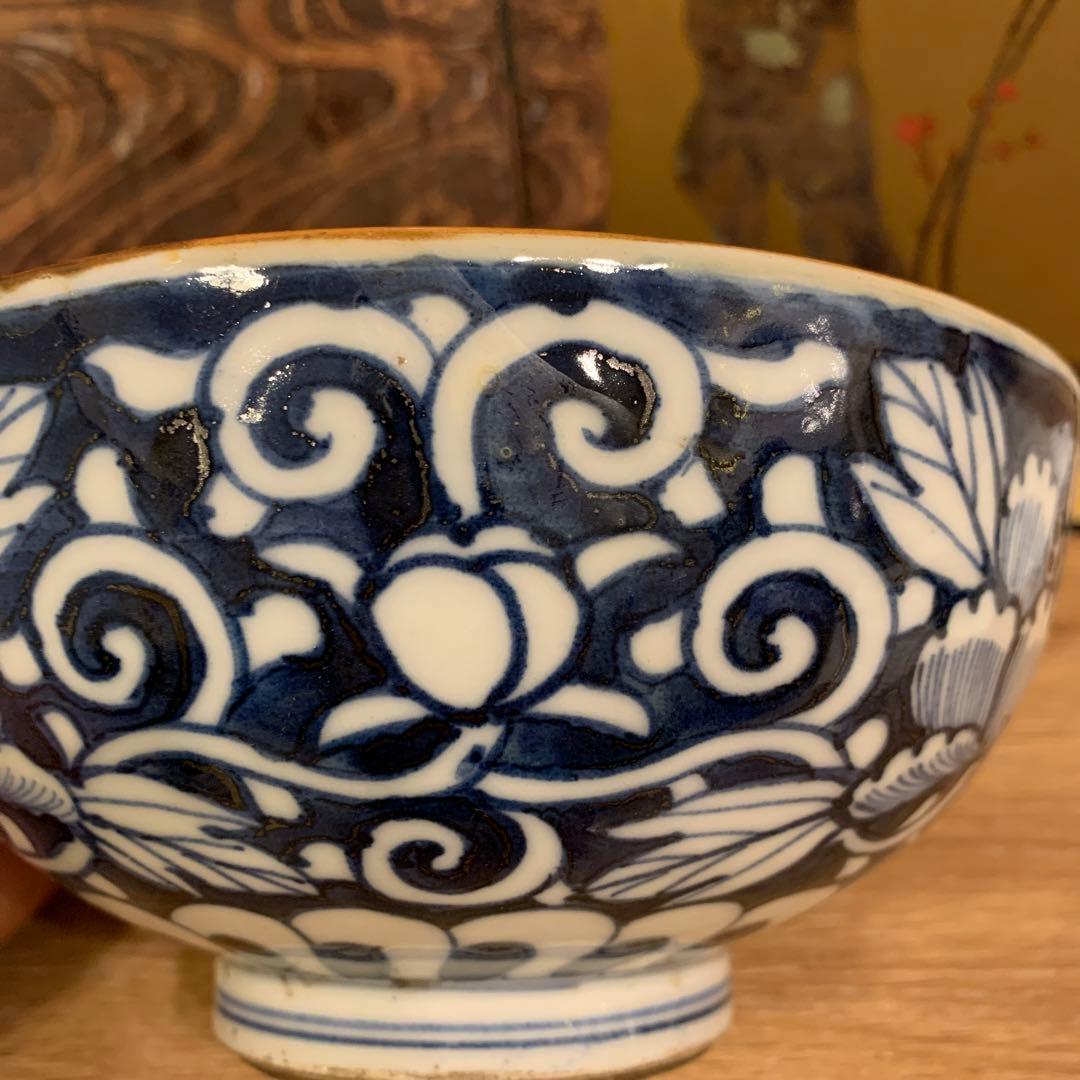 江户初期 染附 牡丹茶椀　92