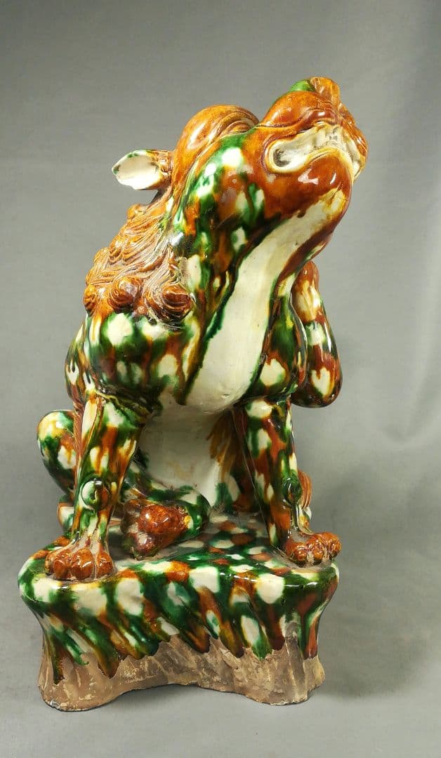 オベサス　三彩　獅子　置物　中国美術