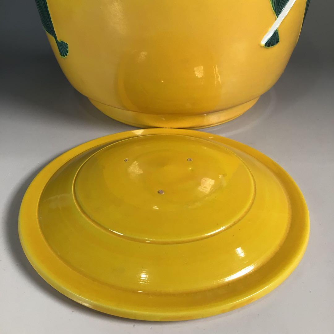 Ｎ４２１　皆具　『高野昭阿弥造』『黄交趾扇面文』『水指　建水　蓋置　杓立』　共箱