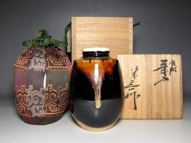 桶谷定一 肩衝茶入 「瑞雲」 牙蓋 裏千家十五代 鵬雲斎花押 e141