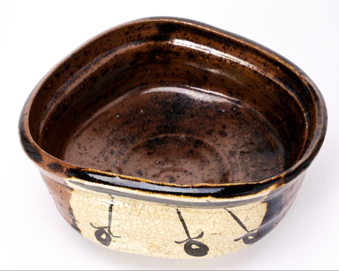 古織部 干柿紋沓形茶碗 木箱付 茶道具 抹茶碗 美濃焼 織部焼 骨董品 古美術品