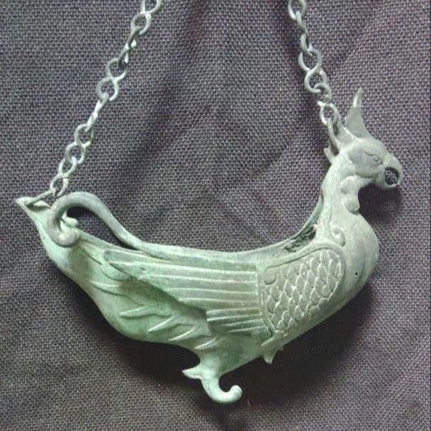 銅製　鳳凰　吊り花生　青銅製　吊り花器　舟形　時代物　カ10