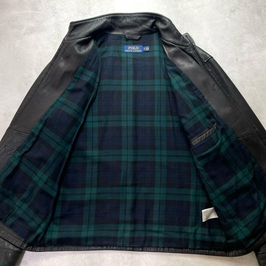 極美品 ポロラルフローレン シングルライダースジャケット 羊革 チェック ポニー