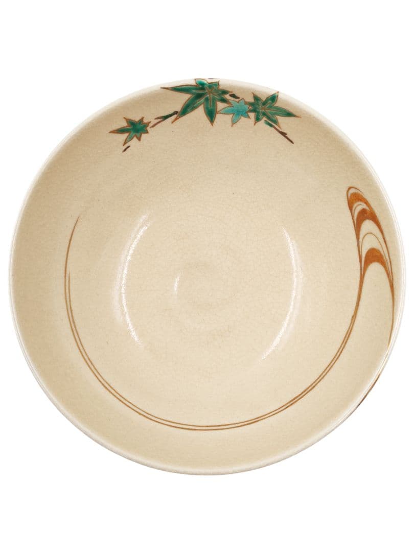 清閑寺窯【杉田祥平】 『仁清写 色絵 金銀彩 青もみじ 平茶碗』在印 共箱 茶碗