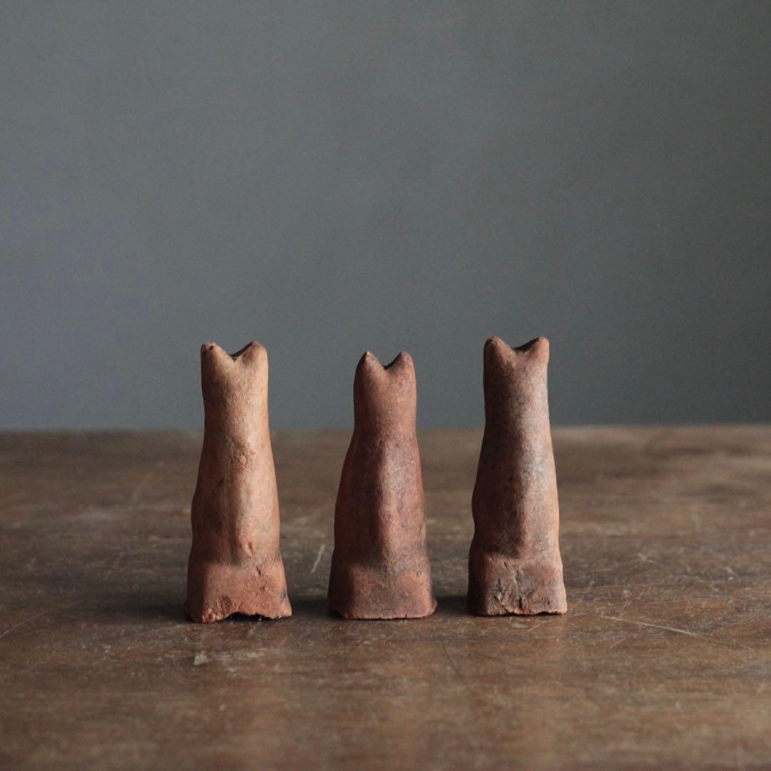 今戸焼 鉄砲狐 3体セット No.2 古美術 古道具 アンティーク オブジェ