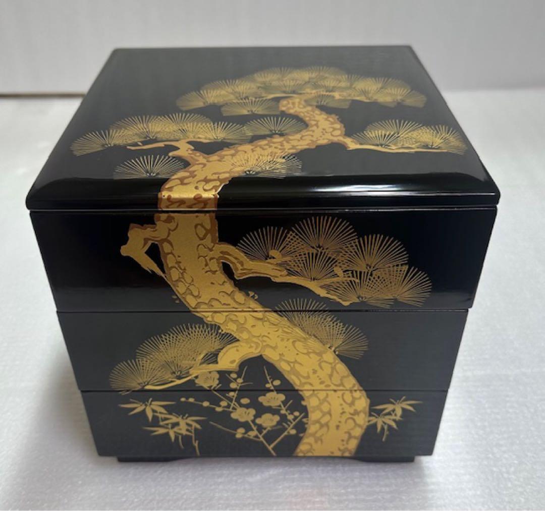 重箱2 輪島漆器/木製漆器/金色松模様/三段重箱