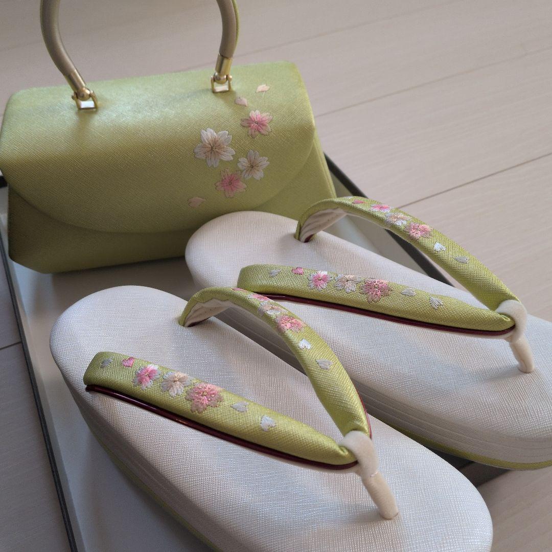 成人式用 草履 バッグセット 桜 若草　25cm