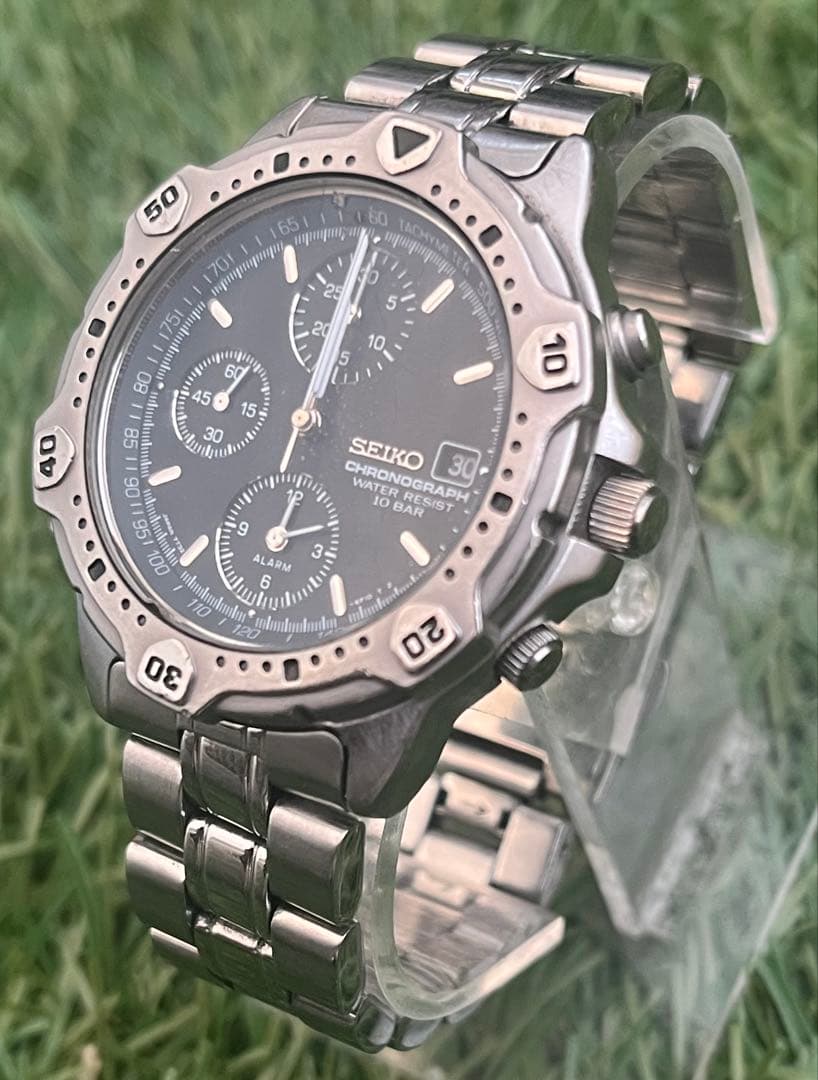 美品◎SEIKOセイコー クロノグラフデイトスピードマスター黒文字盤メンズ腕時計