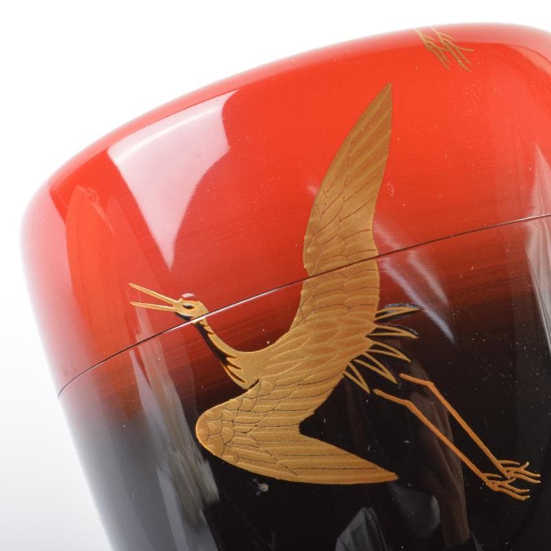 茶道具　山中塗　中村宗悦作　鶴蒔絵　大棗　共箱　V　R6343