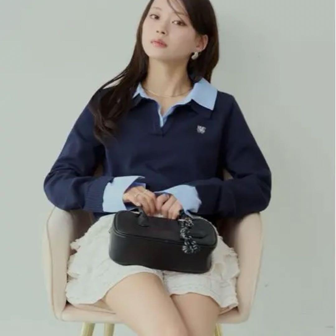 【新品未使用】【完売品】Chico 刺繍入り　襟付きポロニット　ネイビー