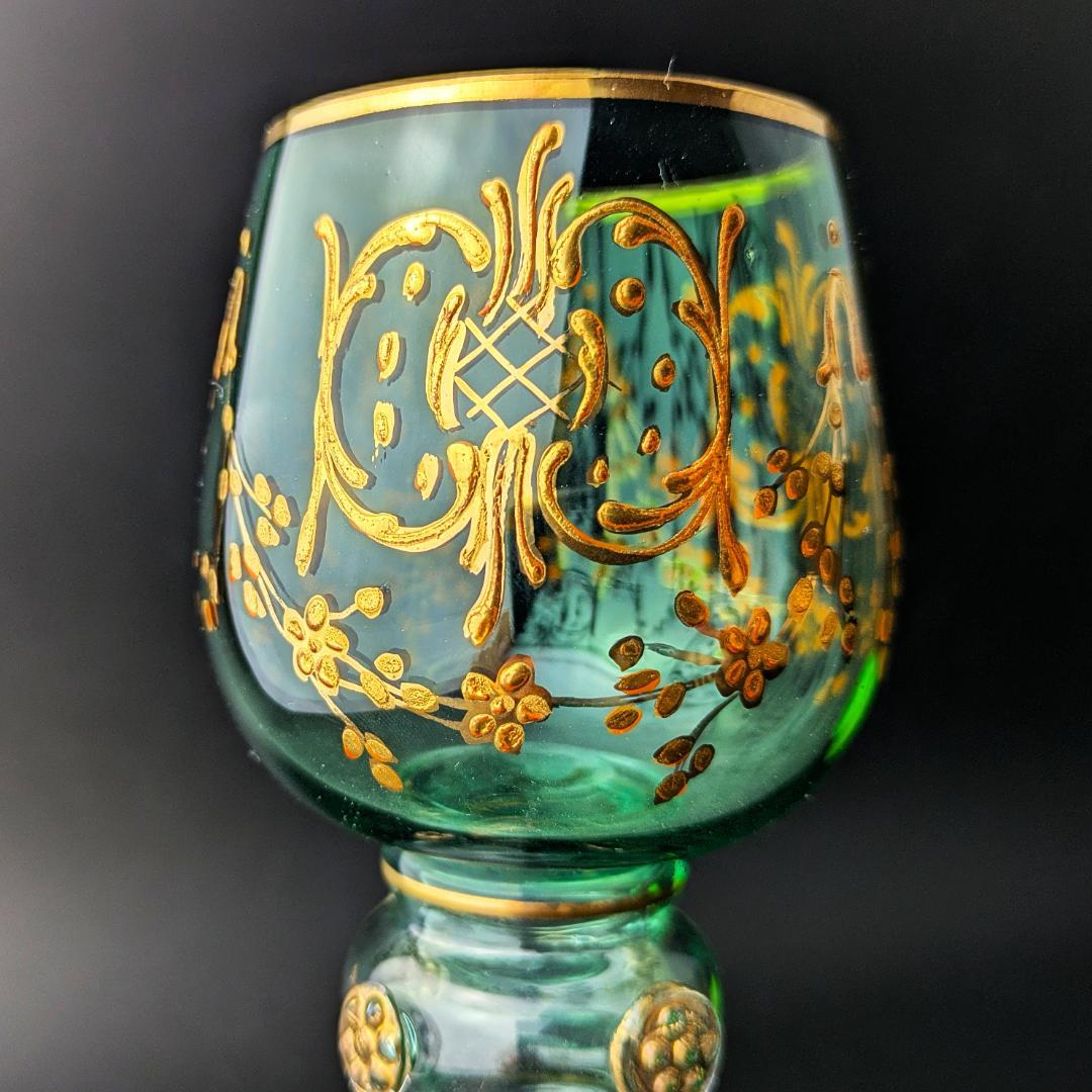 モーゼル金彩ルネサンス調ゴブレット3客 希少ヴィンテージ ボヘミア皇室御用達美品