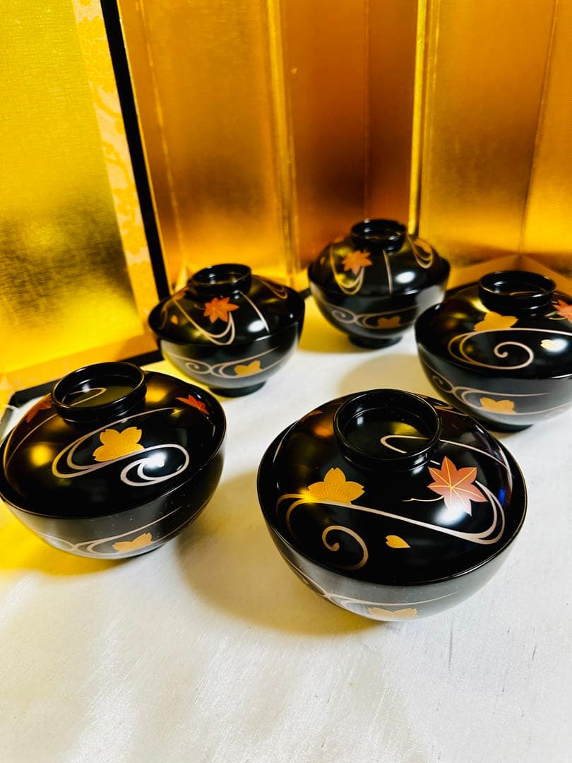 木製漆器　汁椀　吸物椀　もみじ蒔絵　骨董　G48