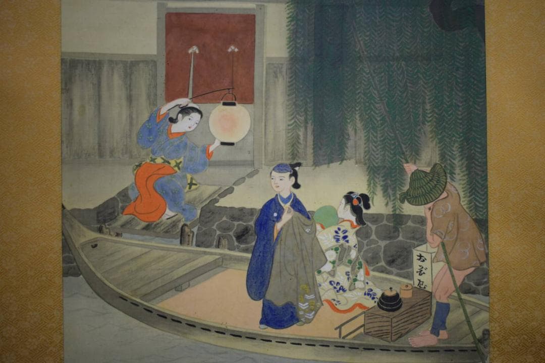 不詳/作者不詳/美人舟遊び図/布袋屋掛軸HI-123