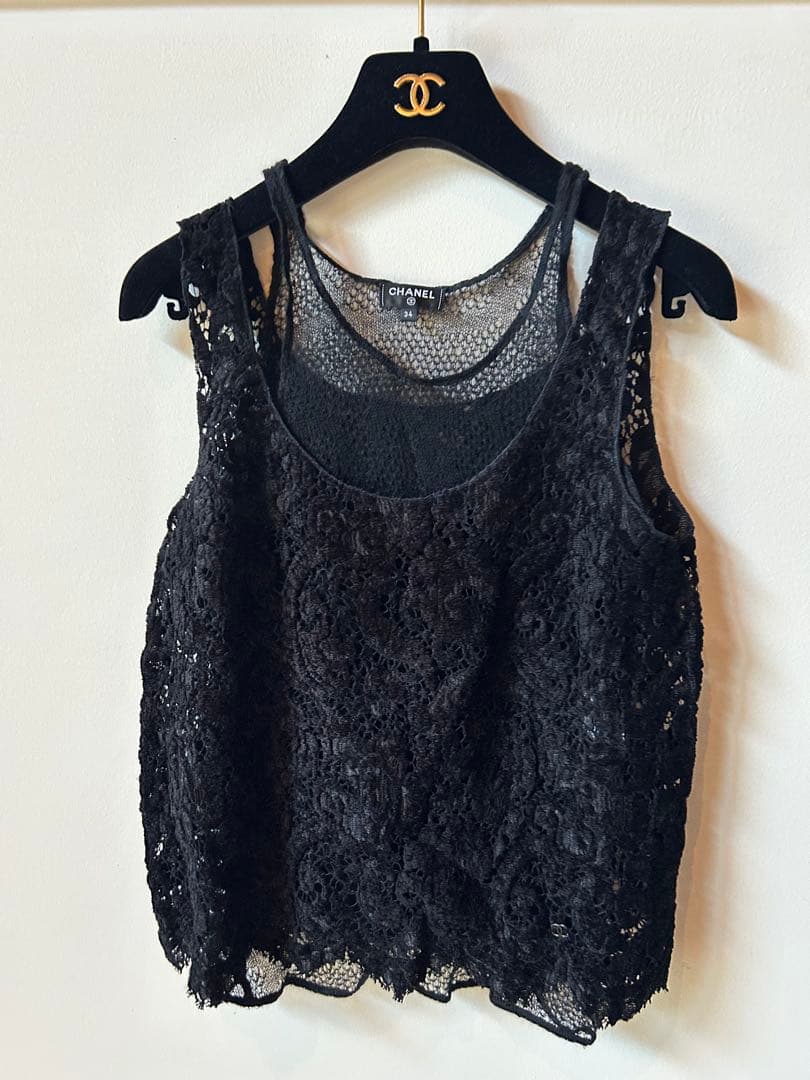 CHANELシャネル　総レース　カシミヤ　ダブルタンクトップ　34
