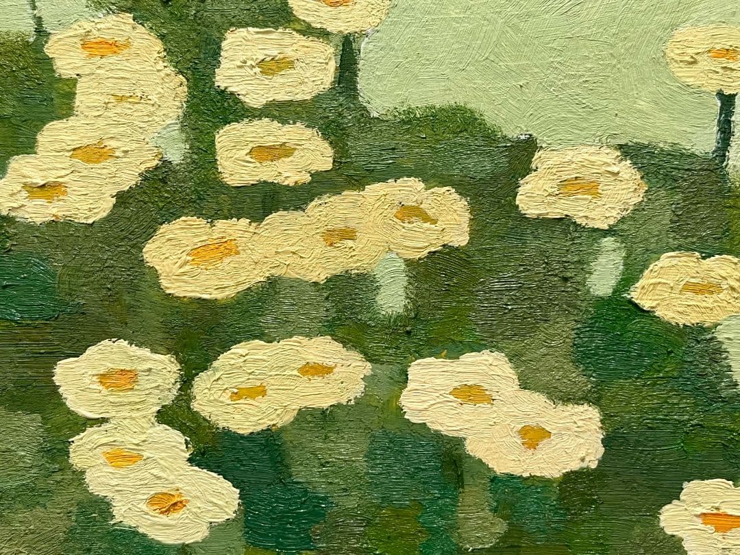 油彩画　道端の黄色いお花