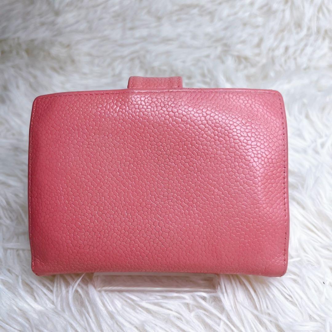 CHANEL 二つ折り財布 ココマーク キャビアスキン レザー がま口 箱付き