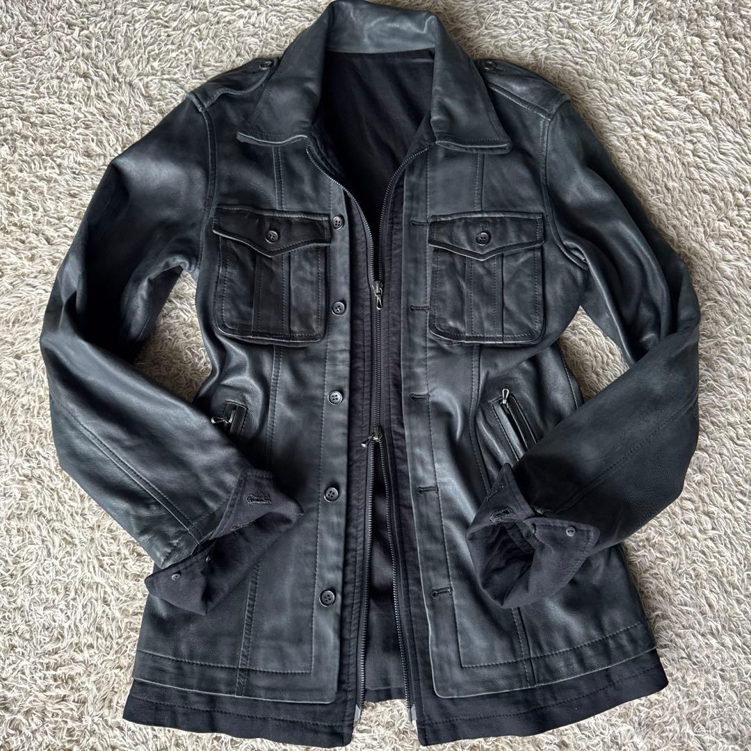 SHELLAC シェラック　レザージャケット　異素材切り替え　ブラック　y2k