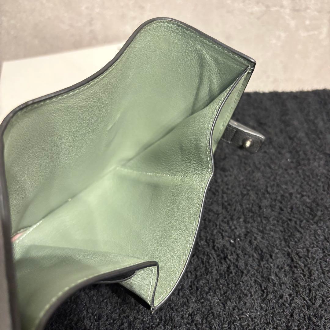 美品 LOEWE ロエベ バーティカルウォレット スモール グレイ グリーン