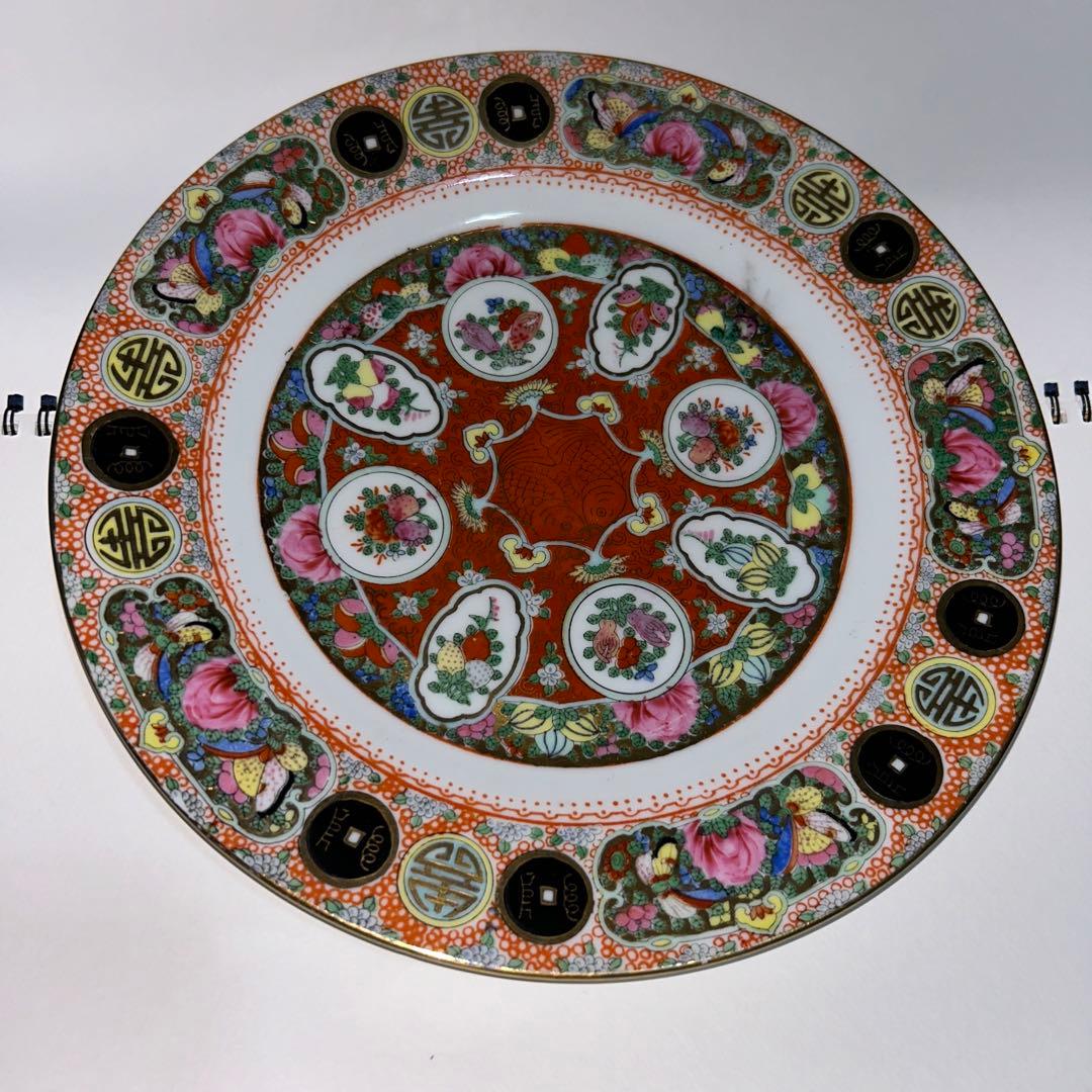 粉彩果実紋盤　中国廣彩銘　 陶磁器　約25cm 中国　古玩　商品購入要コメント