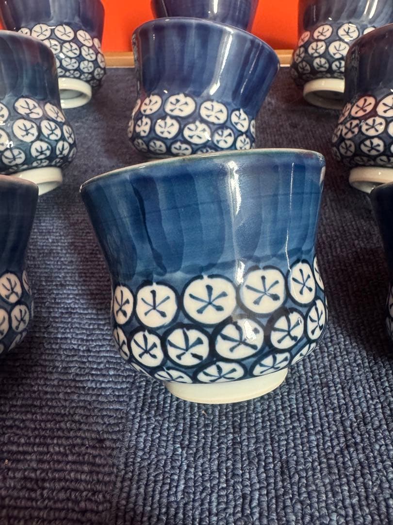 1808  源右衛門　染付丸紋濃 湯呑　9客　未使用