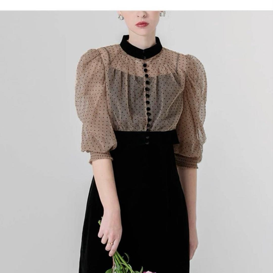 【Leja】ドット柄ボレロマーメードワンピースセットアップロングドレス