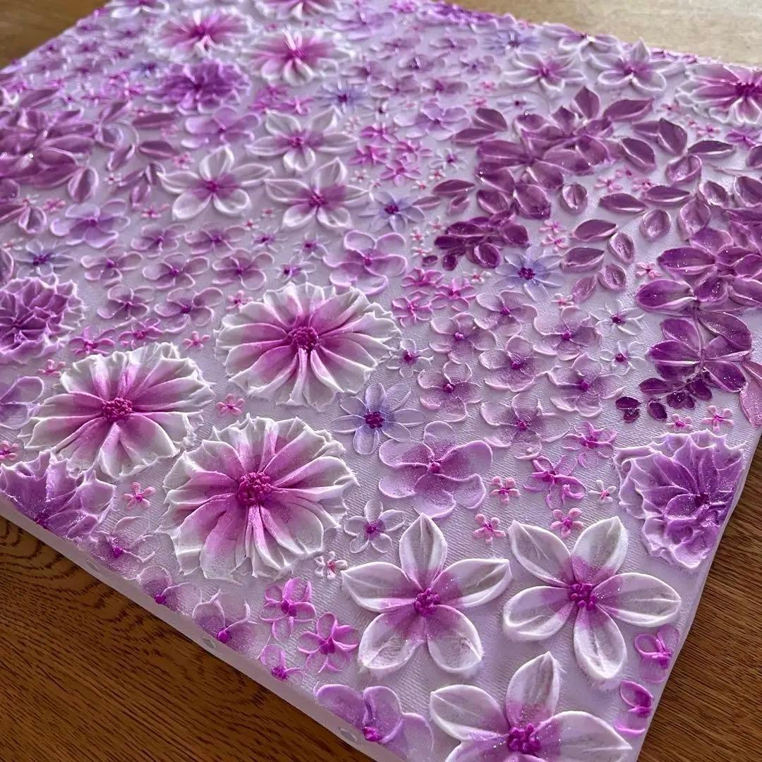 紫アート 紫フラワー 藤 テクスチャーアート フラワーアート