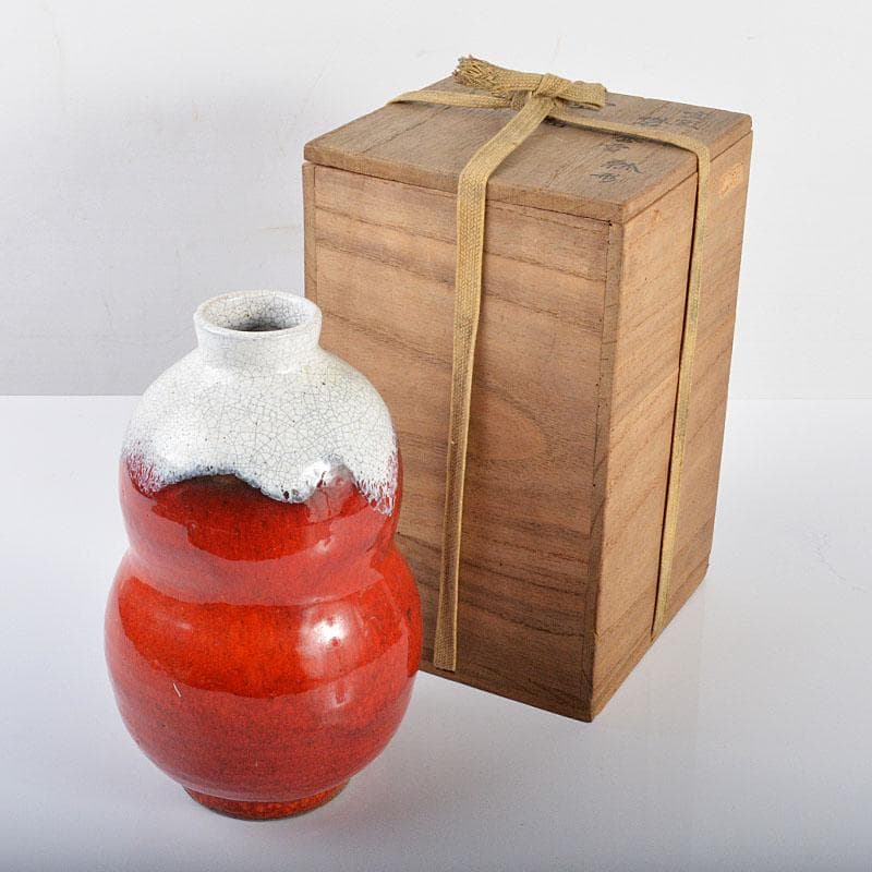 中国　宣窯　紅釉　瓢形　壷　時代箱付　V　R4246