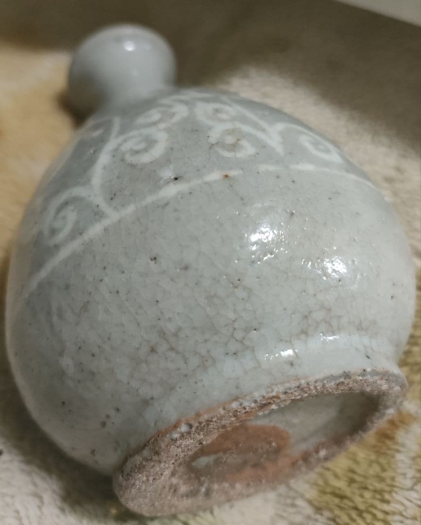 高麗青磁　徳利　花入　時代物　白象嵌　朝鮮美術