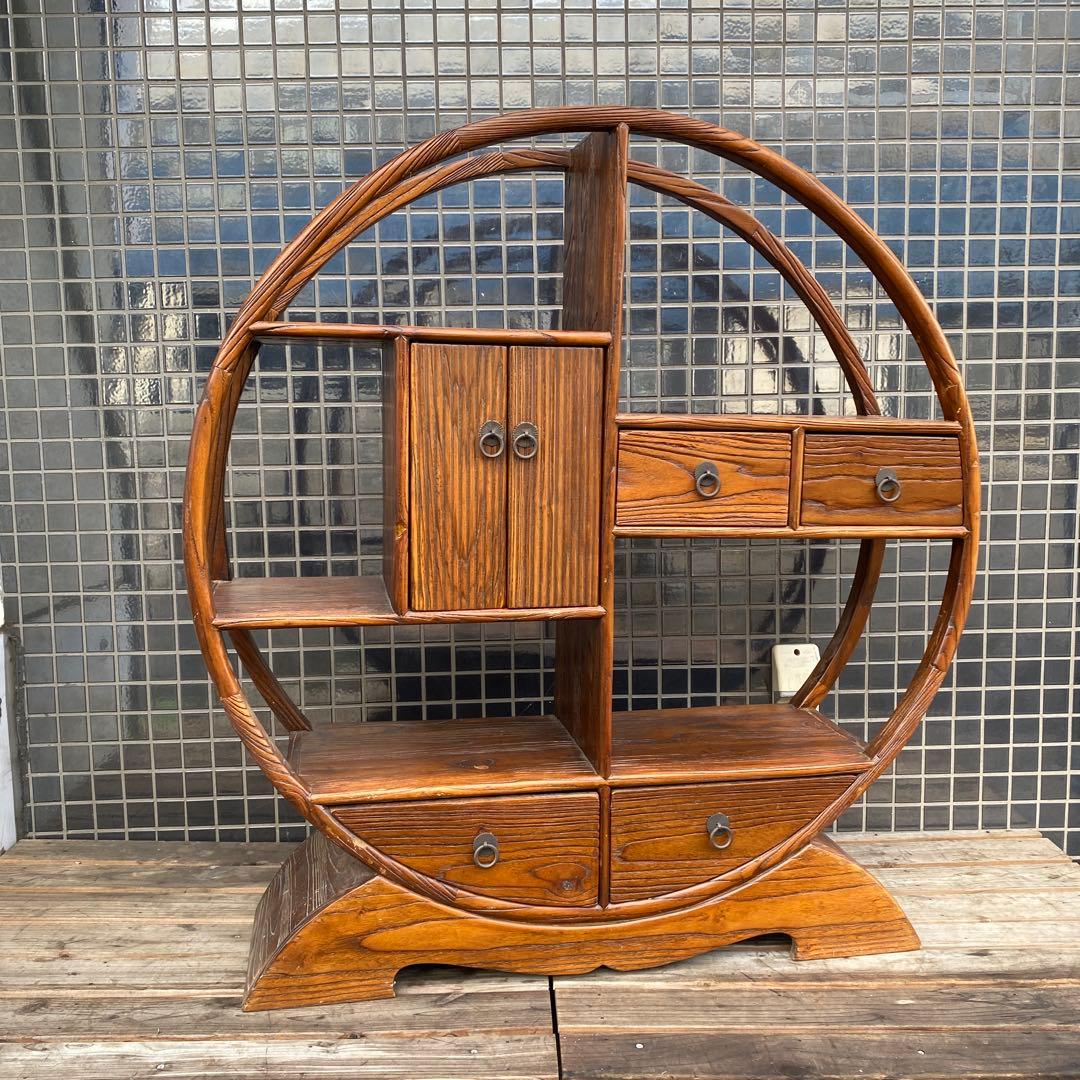 ヴィンテージ 円形飾り棚 小引き出し シノワズリ 李朝 店舗什器 インテリア