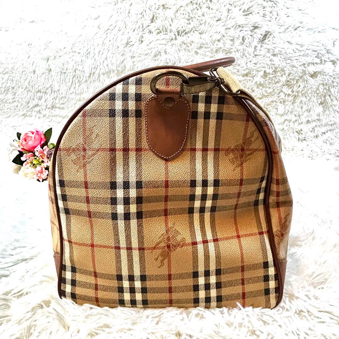 バーバリーズ ボストンバッグ ノバチェック PVC 本革 ショルダーストラップ