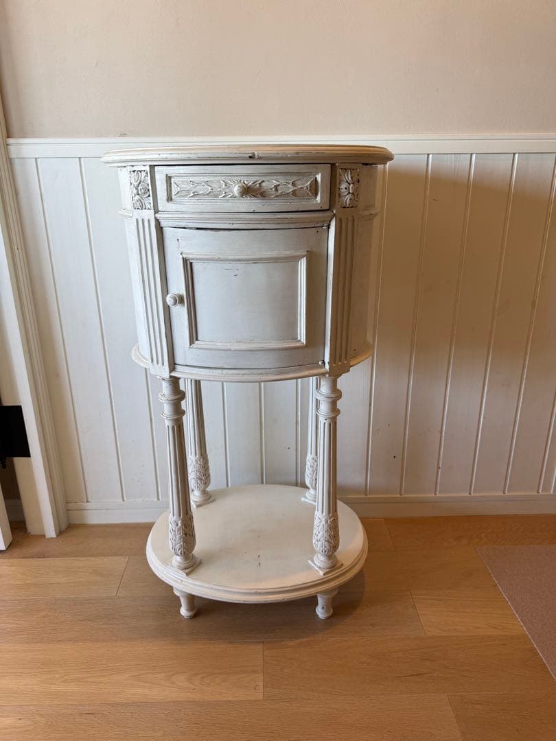 フランスアンティークリペイントクラシックスタイル ホワイトサイドオーバルテーブル