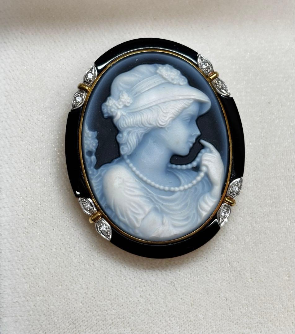 ミューラー作　カメオ　ブローチ＆ペンダントトップpt900+k18ダイヤ0.8