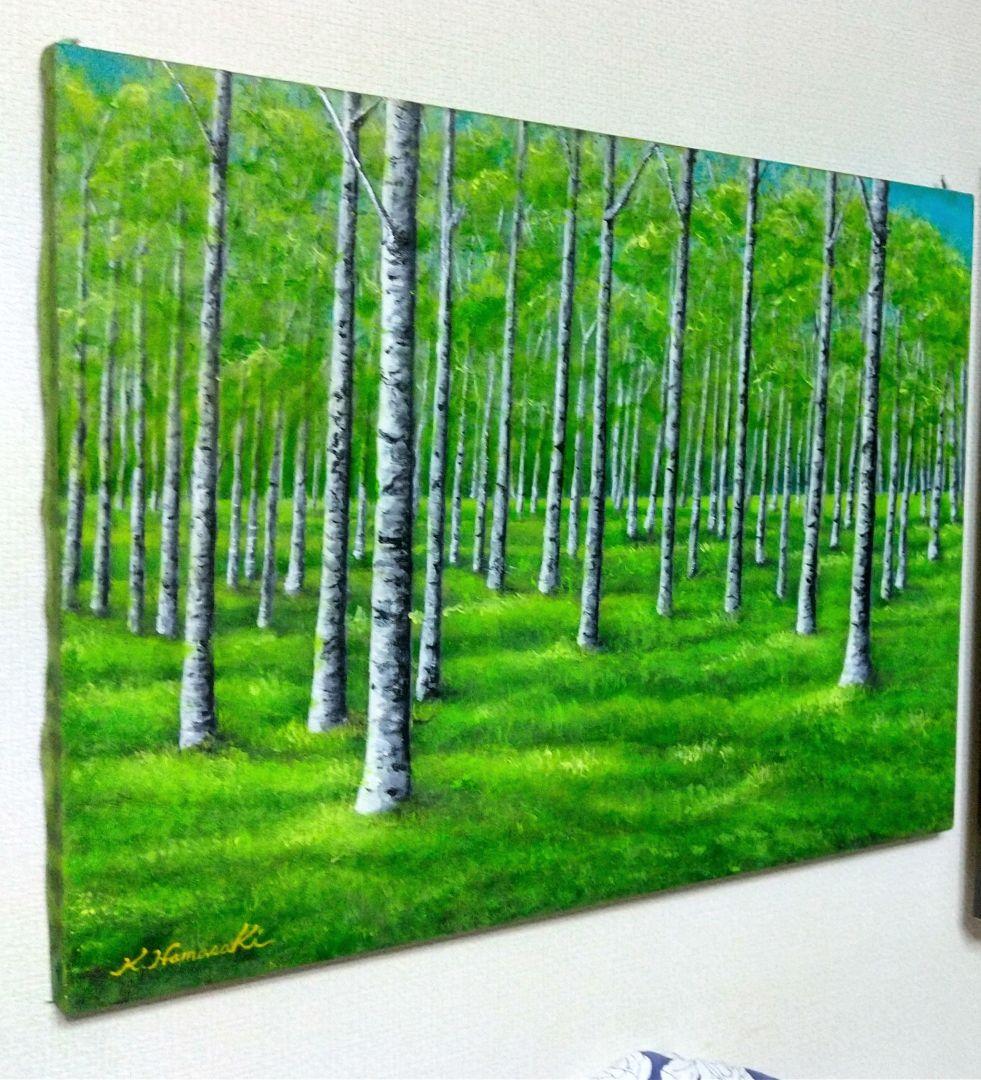 【なないも】油彩画「白樺林」P20 絵画 油絵 風景画 原画