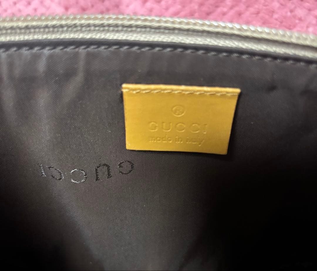 美品 GUCCIアクセサリーポーチ GG柄 キャンバス レザーハンドバッグ