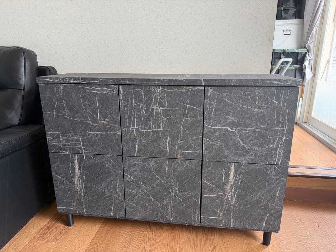 マーブル調　大理石調　キャビネット 6収納　薄型