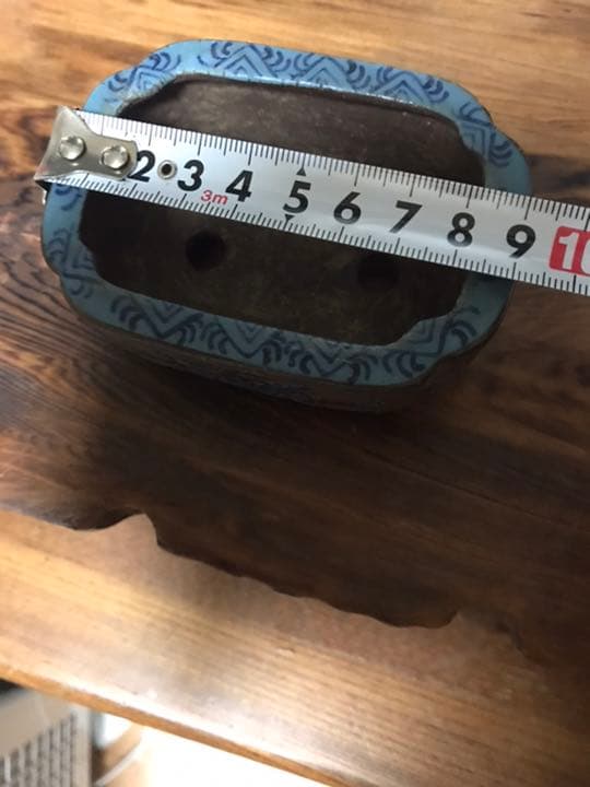 盆栽鉢　時代　陶翠　彩交趾黒泥隅入長方鉢