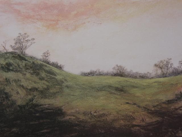 小松謙一、【あさの丘に】、希少な額装用画集より、新品額装付、状態良好