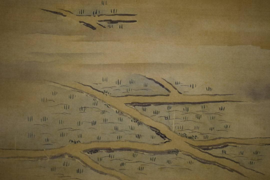 真作/狩野伊川院/田図/田園画賛/横物/布袋屋掛軸HJ-395