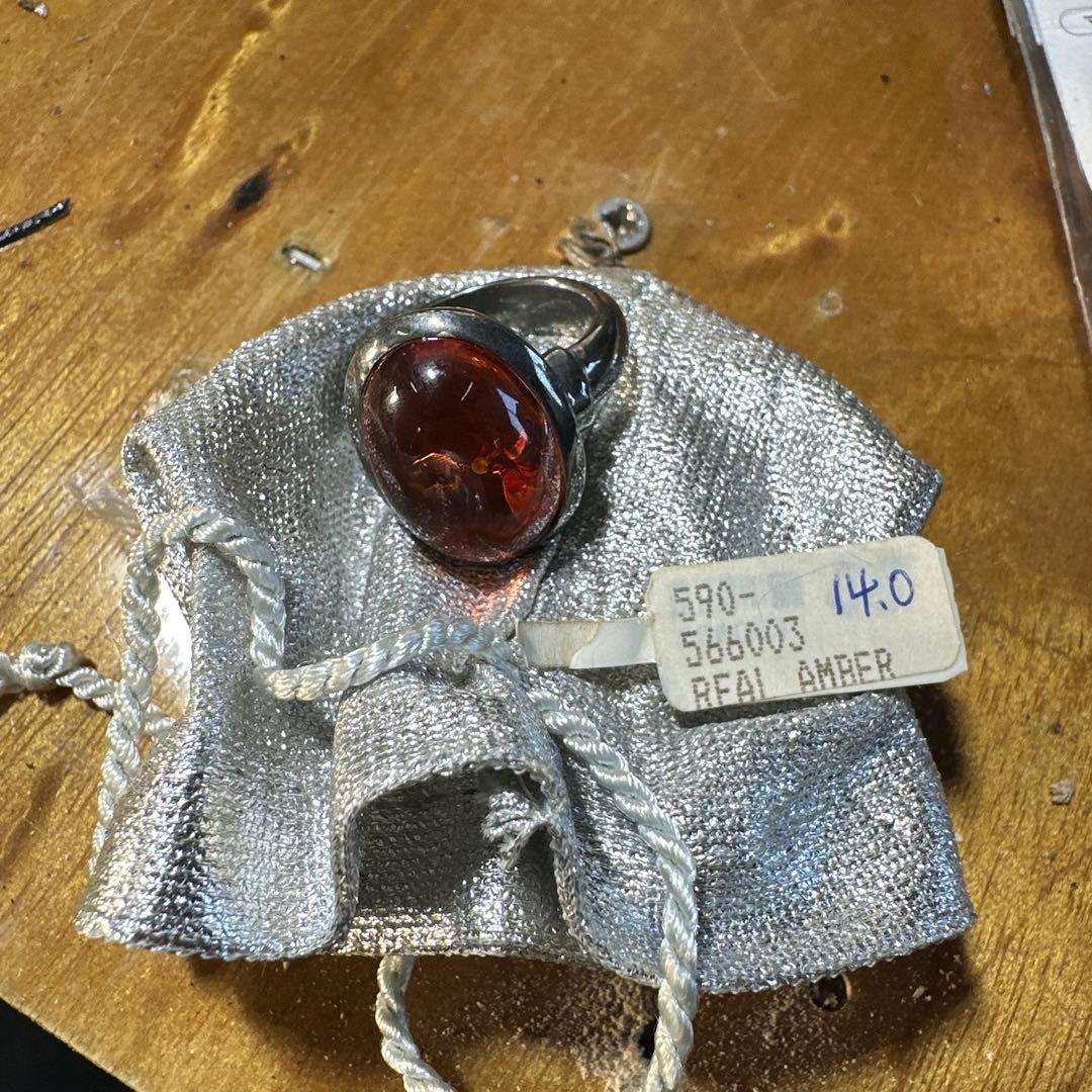 天然琥珀　リアルアンバー シルバーリング 14.0