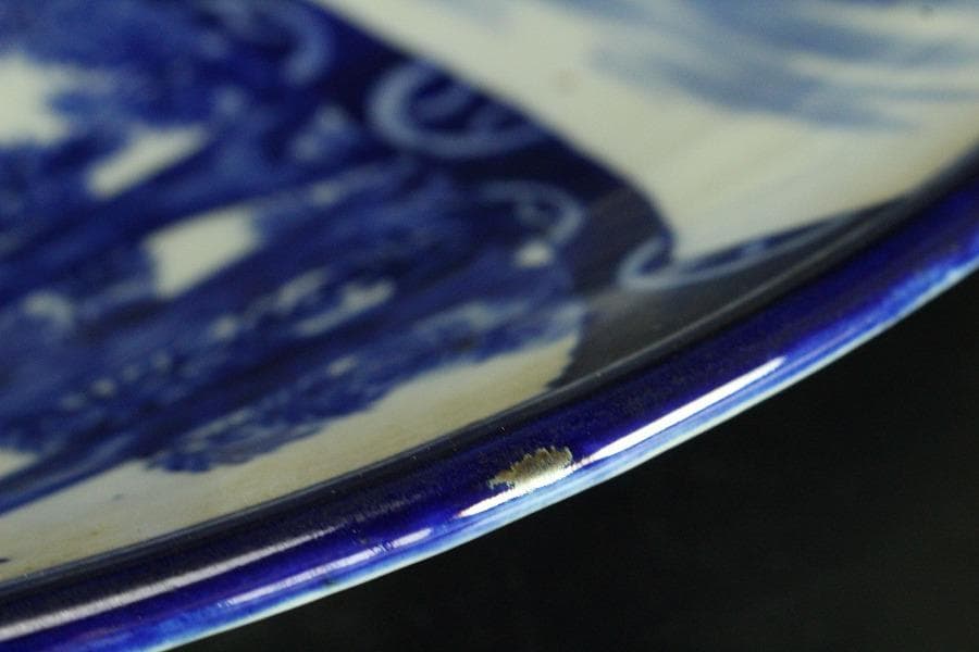 染付 明治 大正時代 大皿 文明開化 風景画 希少(K-YC476)