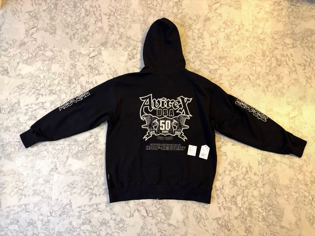 【極美品】AVIREX 50周年 グラフィック ジップアップ パーカー 2XL