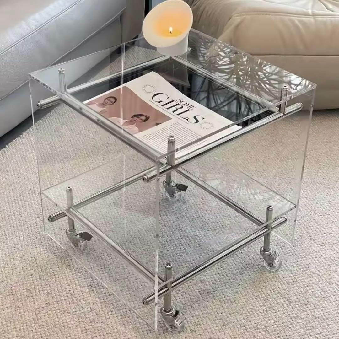 アクリルコーヒーテーブル　サイドテーブル　キャスター付き　モジュール家具 収納