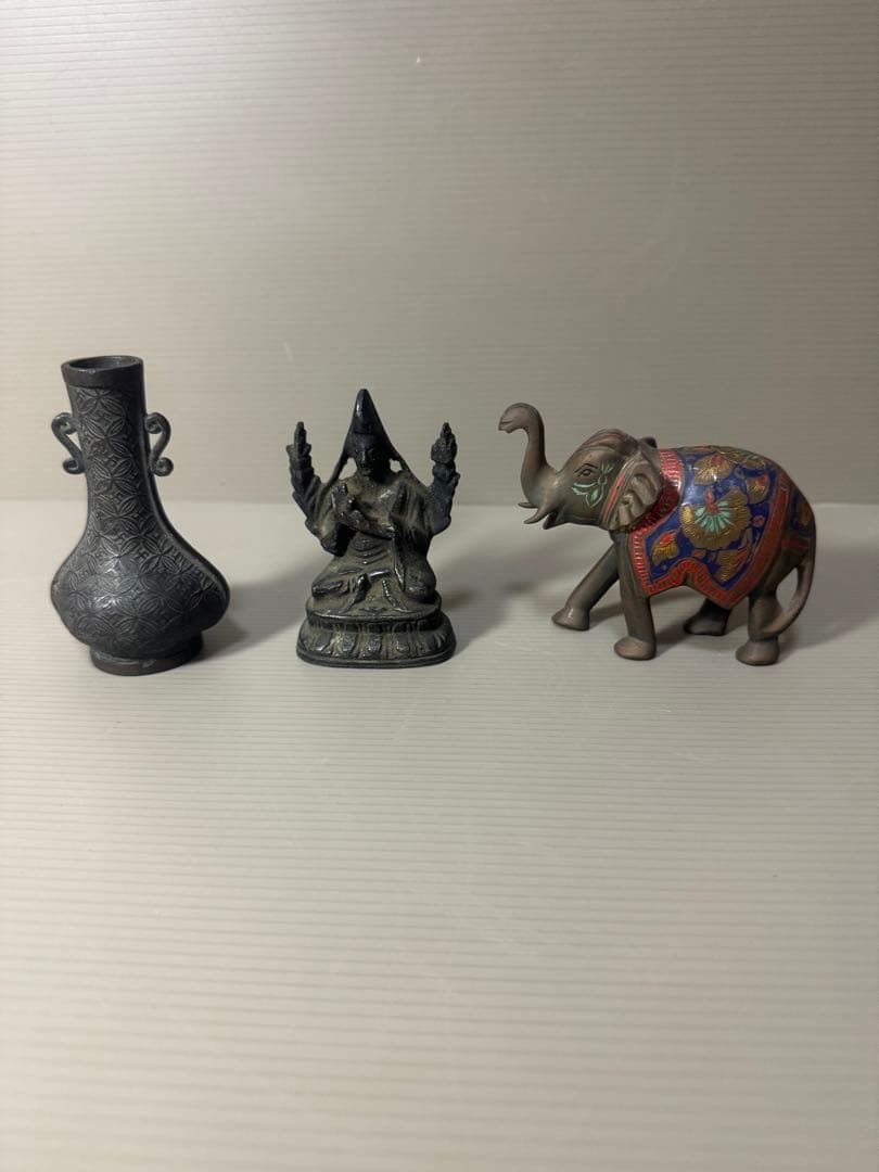 2097 銅製　花瓶1客　仏像1客　象置物1客
