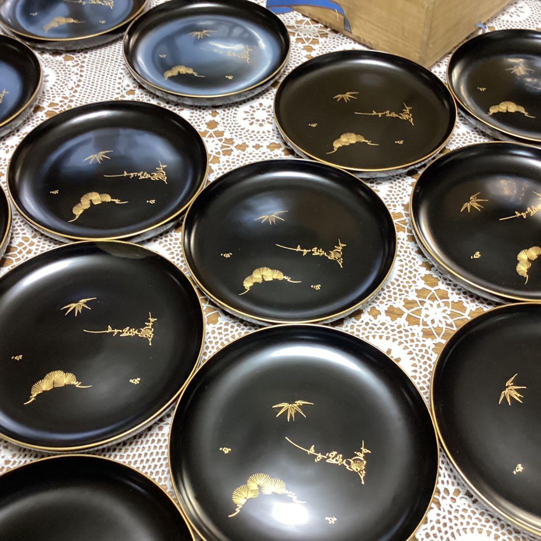k2f5 漆器皿 20枚　　黒地 金色模様　年代物