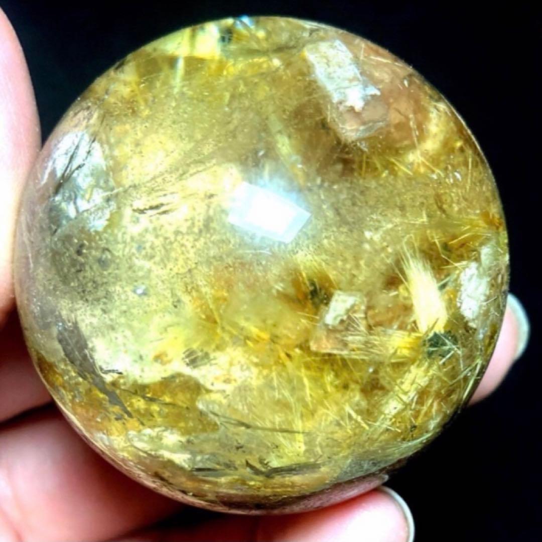42mm ゴールドルチルクォーツ　丸玉　スフィア　金針水晶