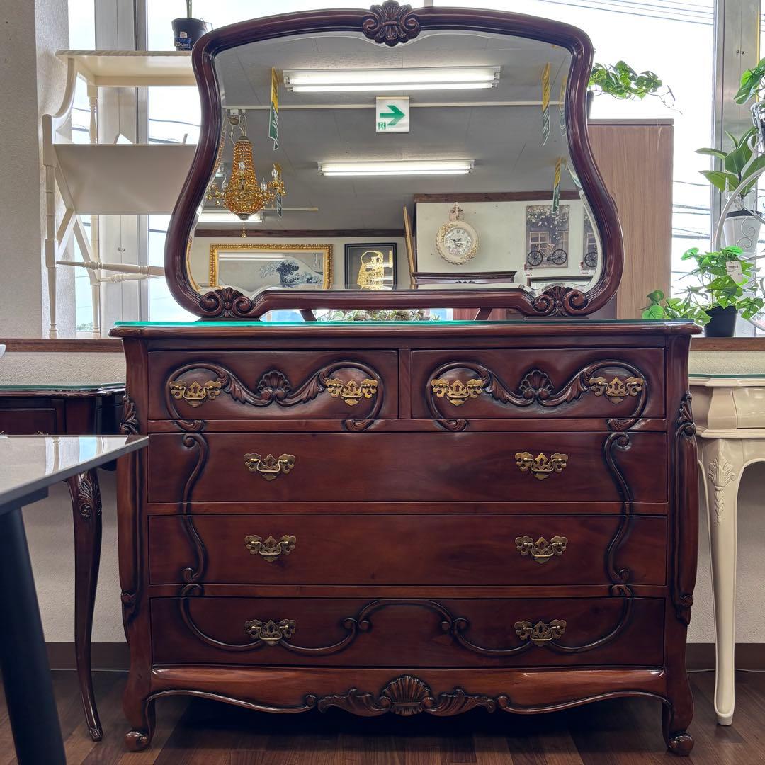 マホガニーアンティーク調 高級 大型チェスト 収納 4段チェスト