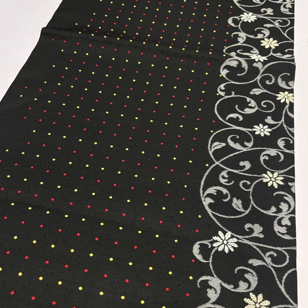 ぺ*ん様 名古屋帯 西陣織 黒 唐織 正絹 花唐草 ドット so259